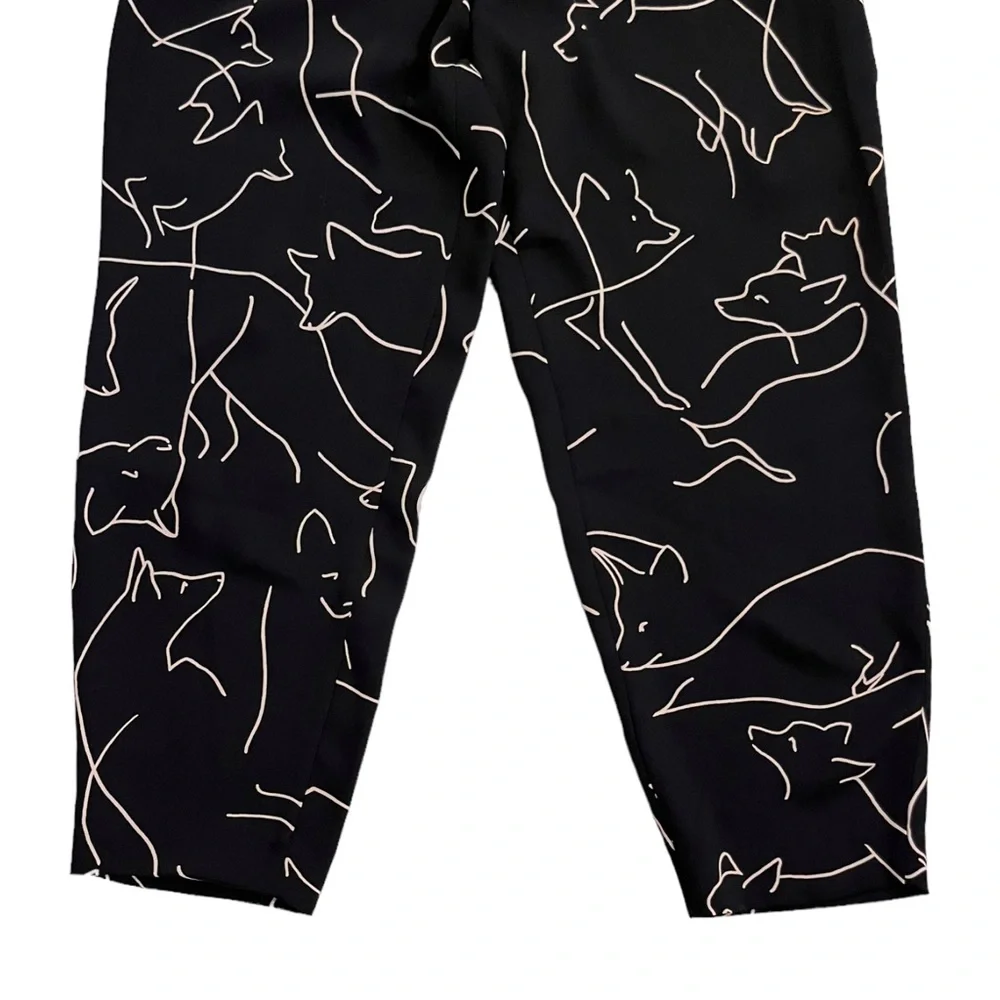 Babaton Pants Fox Print Sz 2 Black Tan Classic Baggy Fit Tapered Leg Aritzia - Picture 7 of 16